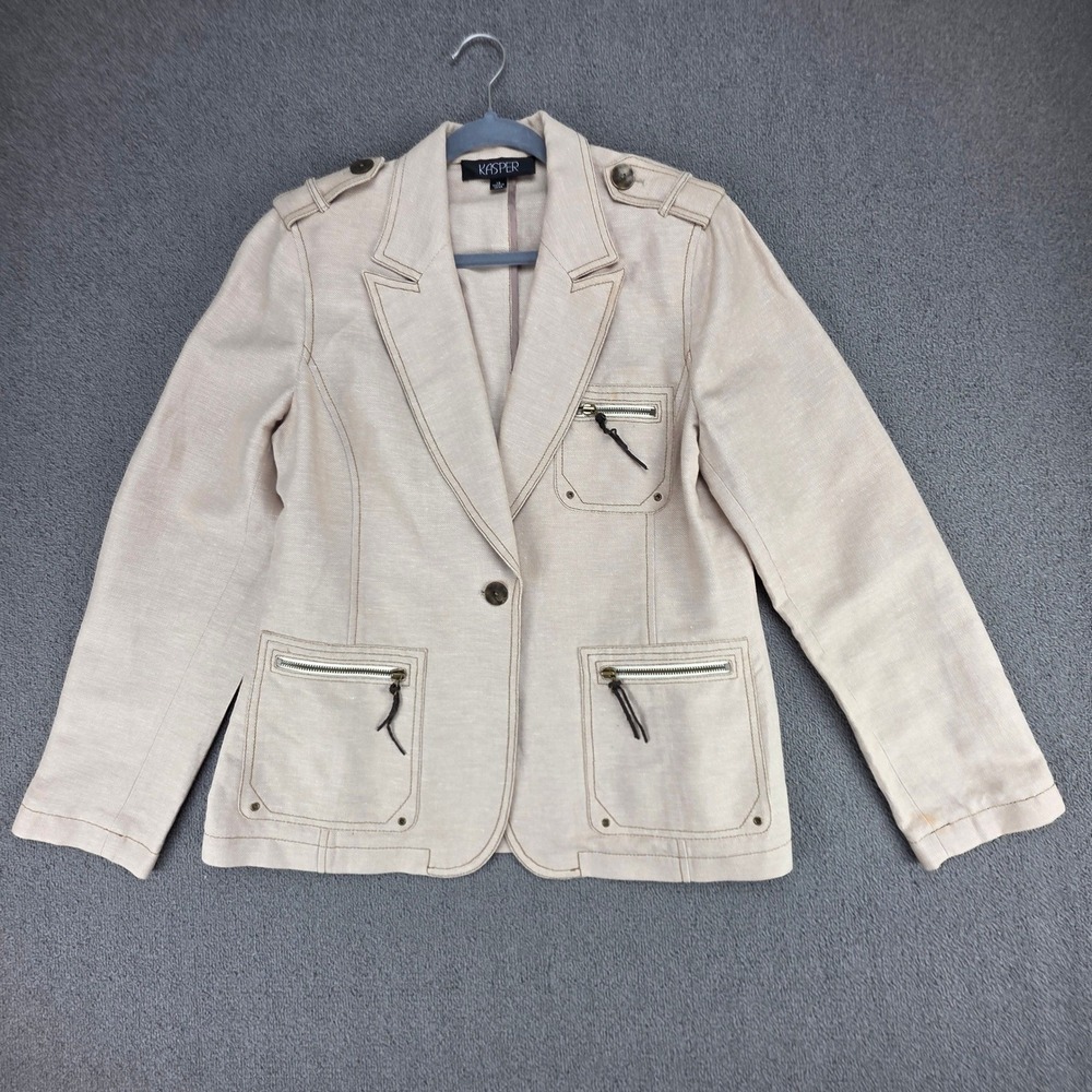 Kasper Beige Linen-Like Utility Blazer 14 Women